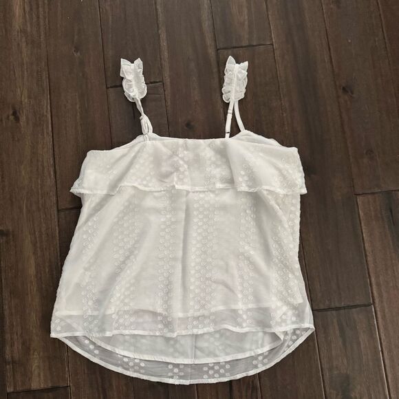 Andree by Unit White Sheer Ruffle Strappy Sleeve Blouse S NWT - Picture 4 of 5